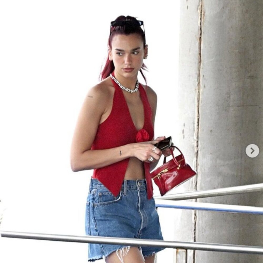 With Jean Rose Halter in Cherry Red